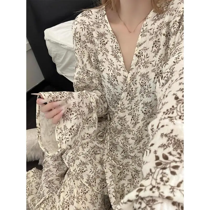 

Пижамные комплекты с v-образным вырезом и принтом для девочек, женские сексуальные брюки с длинными рукавами, одежда для сна, одежда для отдыха, весенне-осенняя домашняя одежда, верхняя одежда, хит продаж