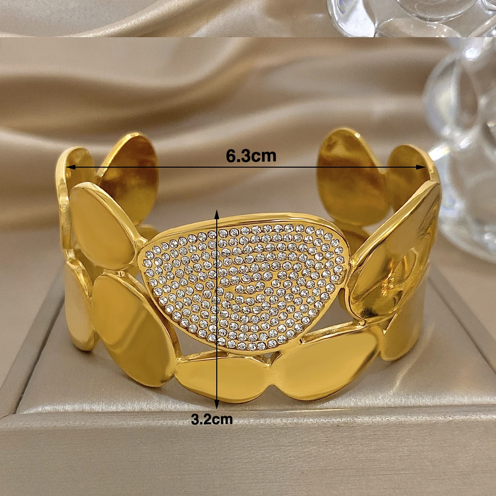 Luxury Zircon Stainless Steel Wide Bracelet Women Punk Irregular Geometric Opening Bangle Bracelet Party Wedding Jewelry Gift