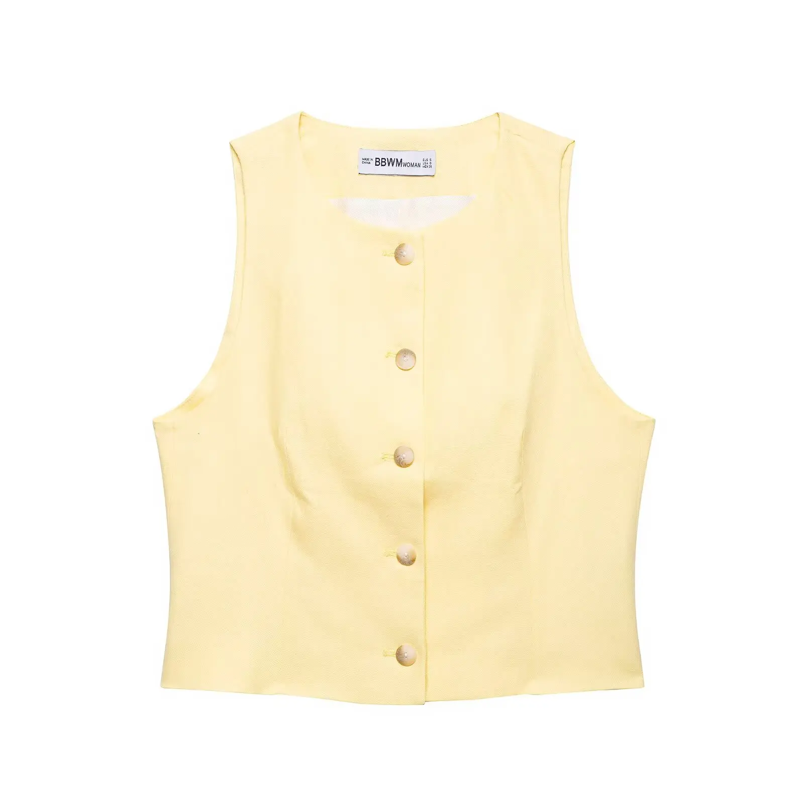 

Zevity Women Fashion O Neck Sleeveless Short Yellow Vest Jacket Office Lady Single Breasted Casual Slim WaistCoat Tops CT9297