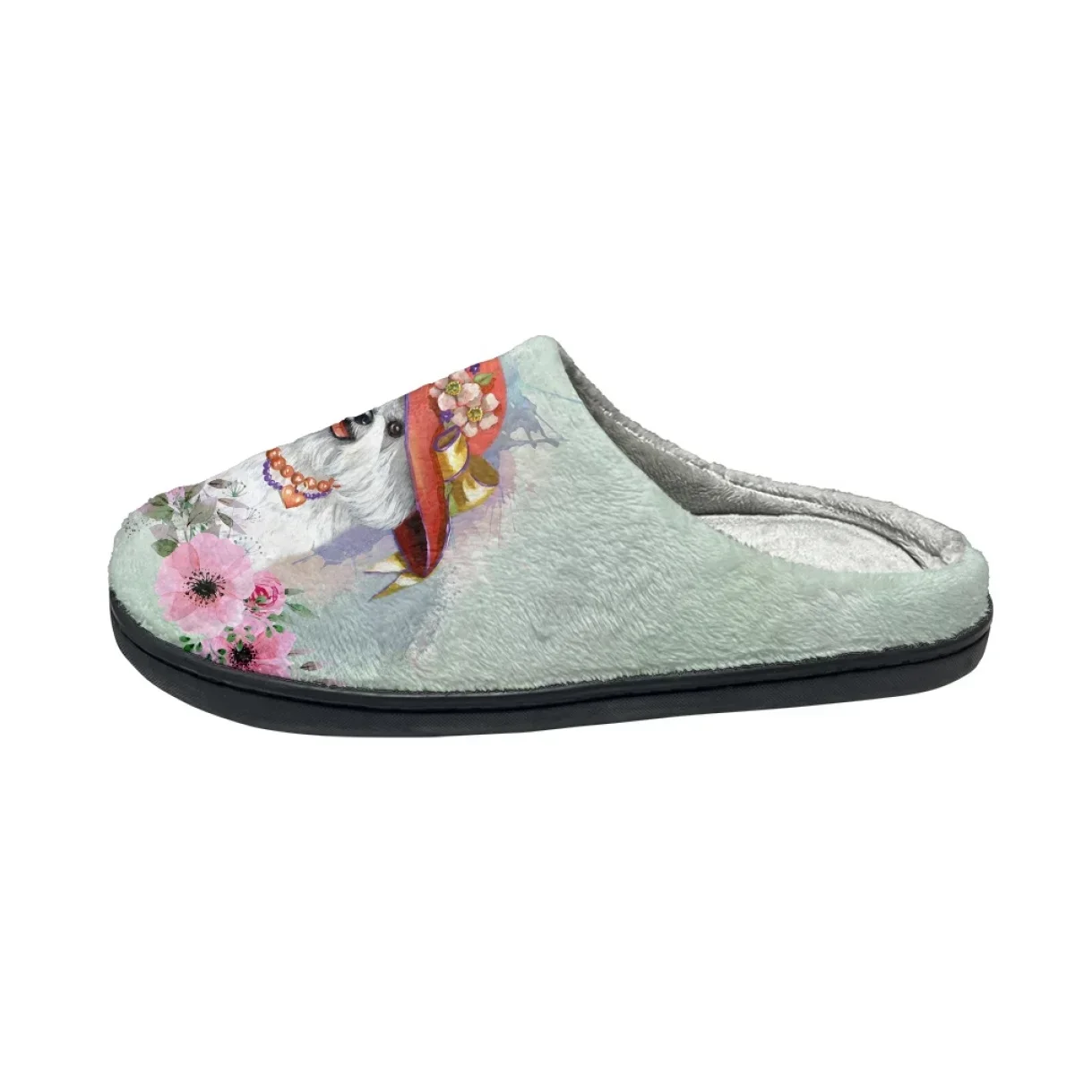 Maltese Dog Design Winter Women's Flats Slippers Indoor Non Slip Home Slides Dropshipping Versatile Cozy Warm Cotton Slippers