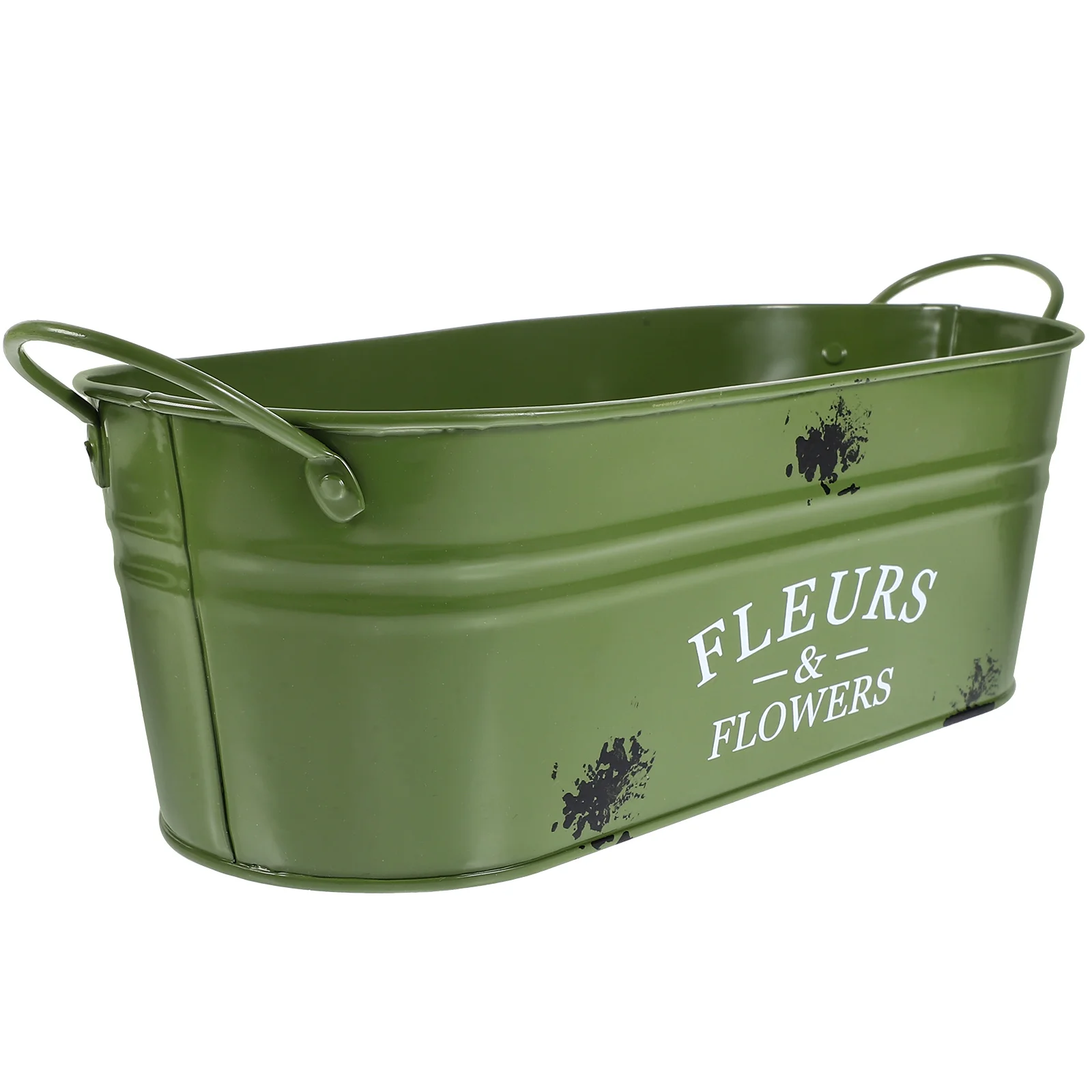 

1pc Retro Iron Flower Pot Vintage Metal Planters Oval Bucket Vase Home Office Garden Planter Decorative Container Yard Tool