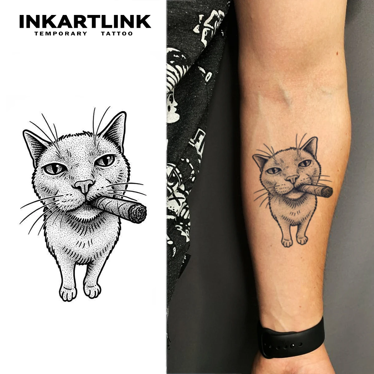 

Тату-наклейка INKARTLINK «Кошачий курильщик» с эффектом соковыделения, водостойкая, с непрерывным цветовым отображением, держится 1-2 недели, незаменима для модных людей