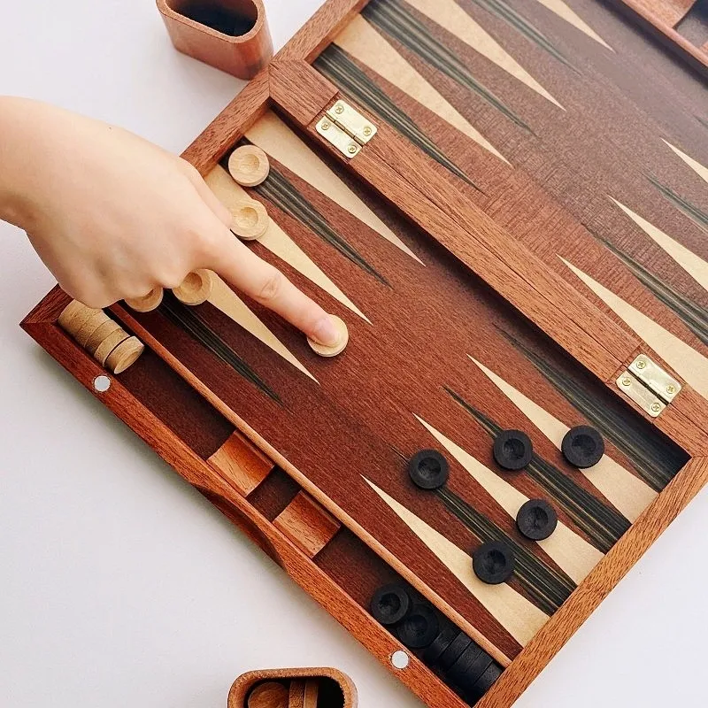Solid Wood Backgammon 11-19 Inch Luxury Professional Chess Set Foldable Large Board Handmade Family Table Game Gift