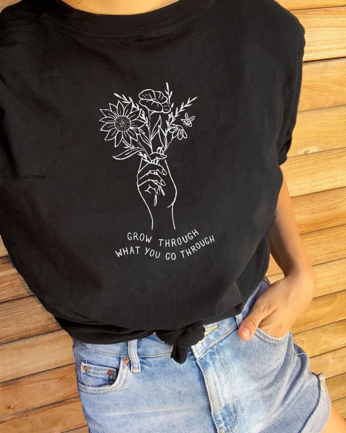 

Grow Through What You Go Through T-Shirt Summer Flowers Clothing Bees Lover Tee Aesthetic Save Plants Vintage Top Girl Premium