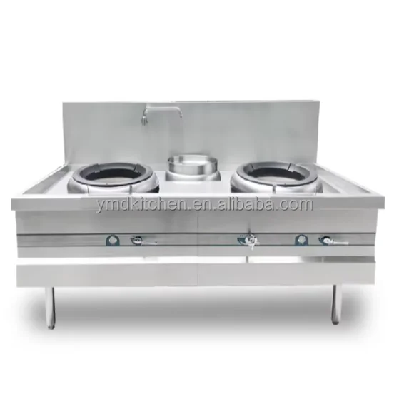 YMD High-Power 42kW*2 Commercial Stainless Steel Wok Stove Low-Pressure Burner Electronic Ignition Gas Range Energy Saving Noise