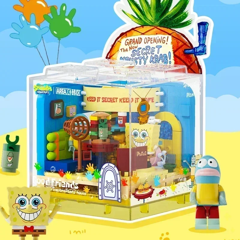 Bob Esponja Calça Quadrada Bloco de Construção Caixa Série 2 Cúpula de Areia Casa de Árvore Plankton Casa de Brinquedo Montagem Modelo Ornamentos Presente