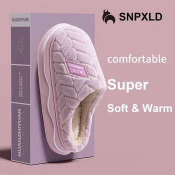 SNPXLD Zapatillas de casa de invierno para mujer, pantuflas de interior antideslizantes con suela gruesa y cálida para hombre, pantuflas de dormitorio esponjosas para unisex