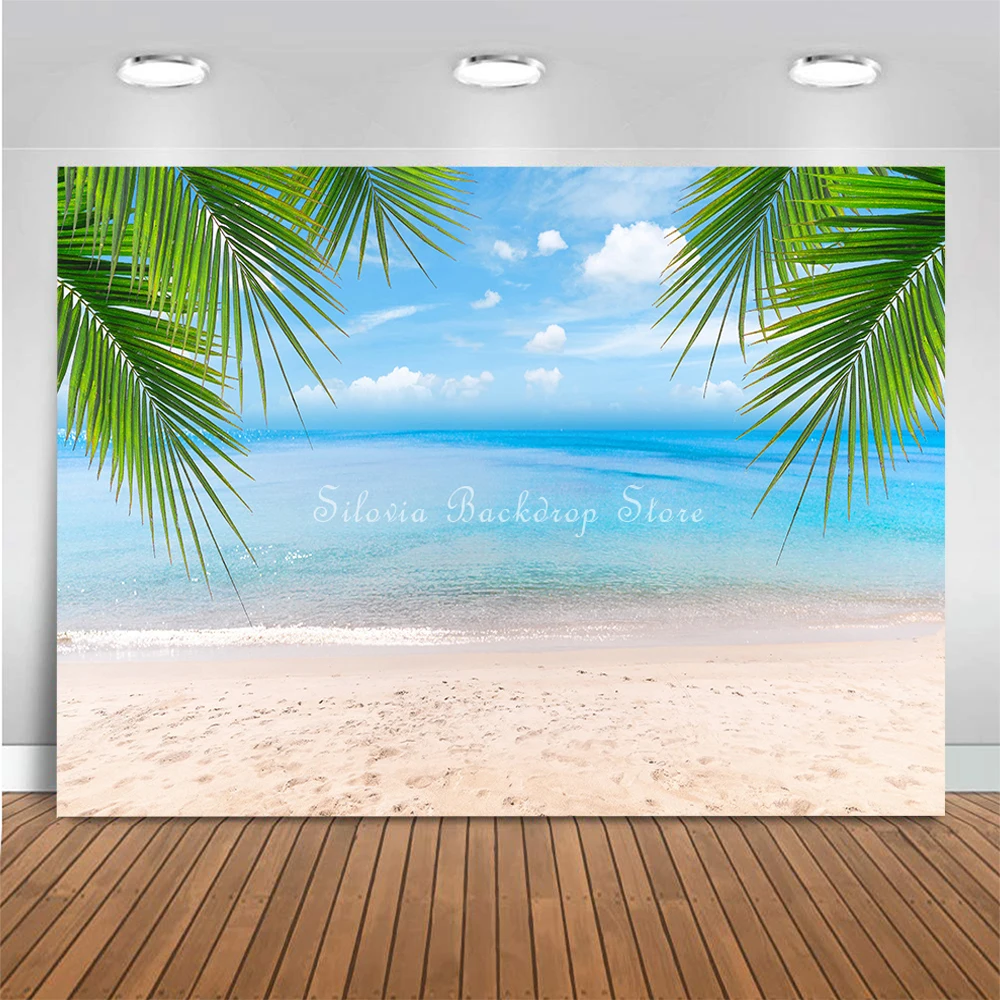 Summer Beach Hawaii Vacation Photo Background Beachside Palm Trees Photography Backdrop Kids Portrait Photo Studio Props