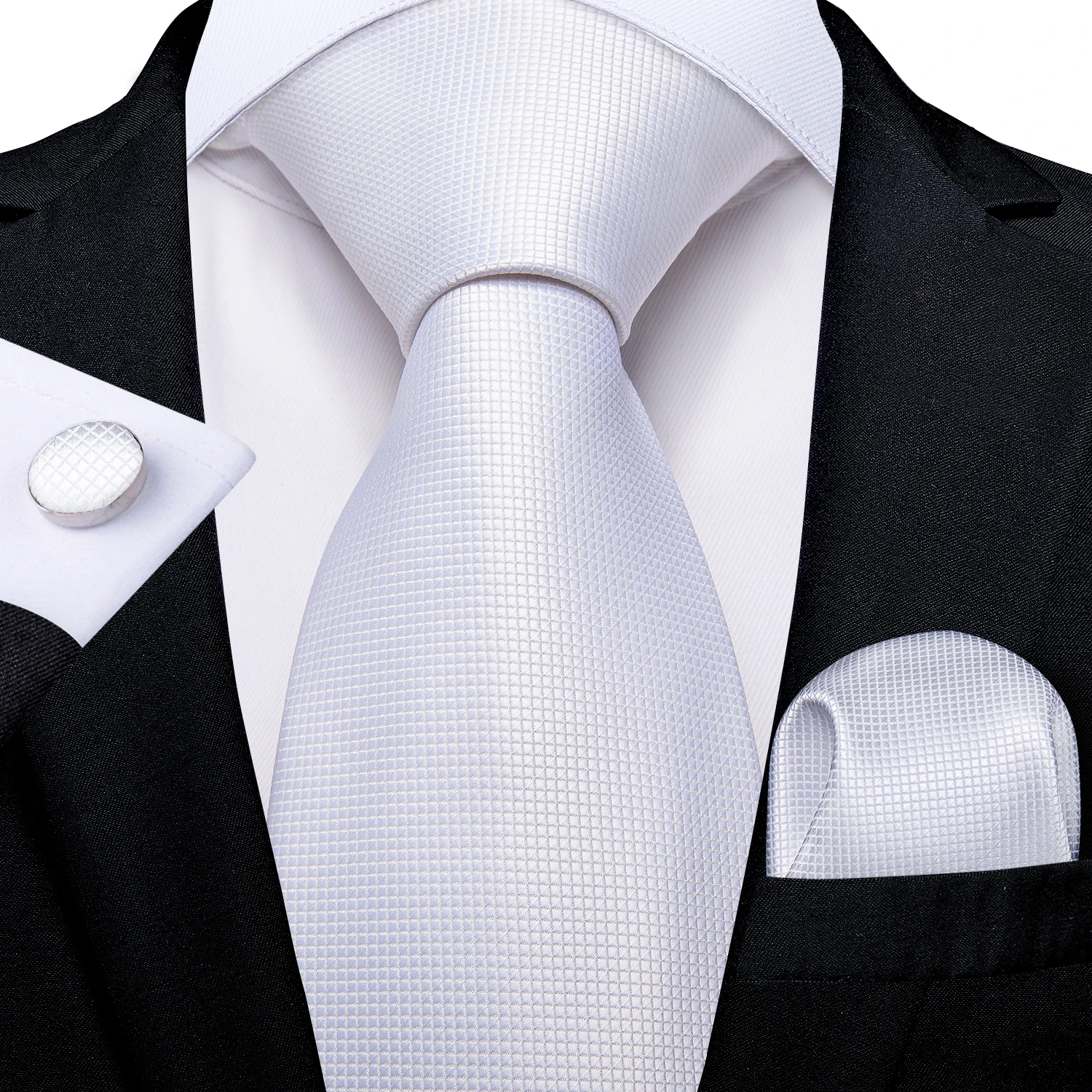 Białe jedwabne krawaty dla męż – Pocket Square Set recenzja i cena
