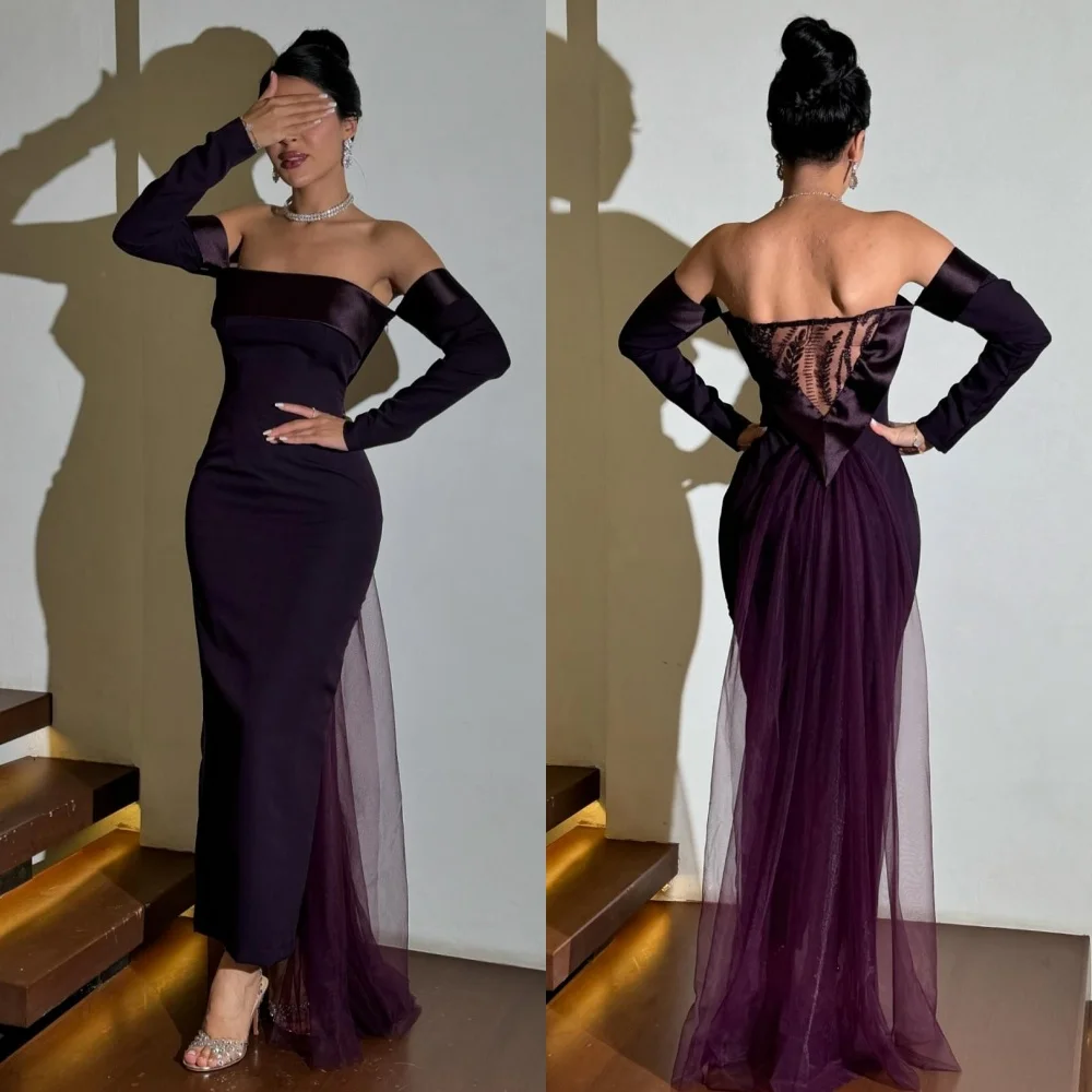 Customized Exquisite Elegant Jersey Pleat Draped Sheath Off-the-shoulder Midi Dresses Bespoke Occasion Dresses Matching Classic