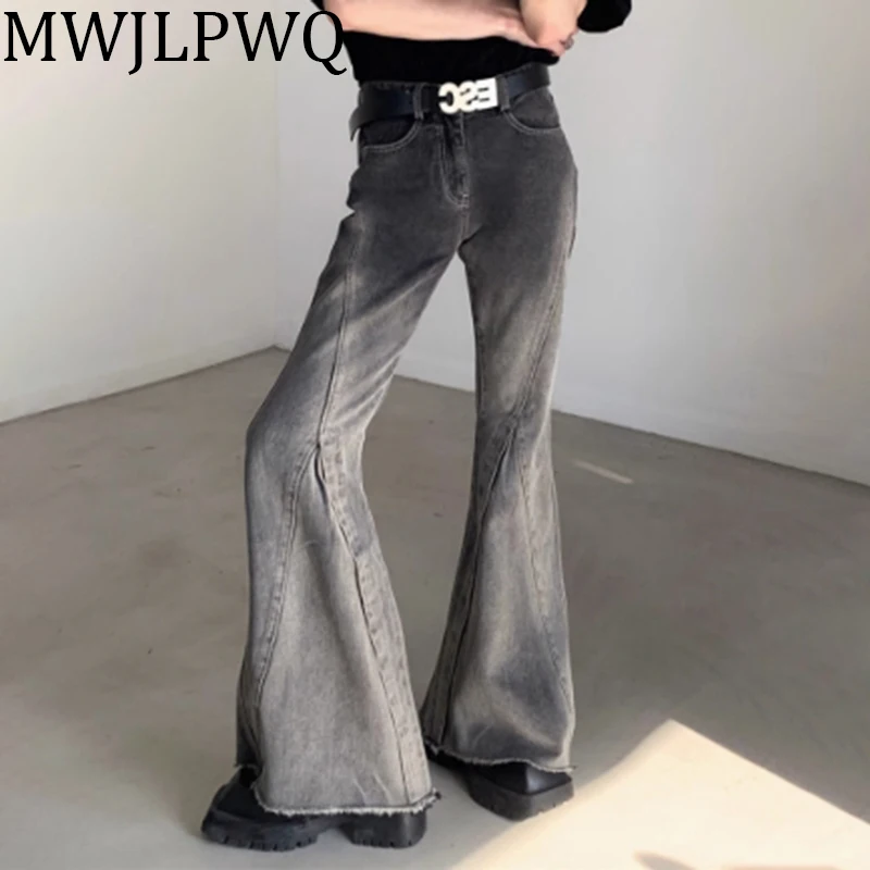

MWJLPWQ Gradual Color Men's Jeans High Street Washed Rough Edge Slimming Niche Design Hiphop Boot Cut Trousers Autumn 010773