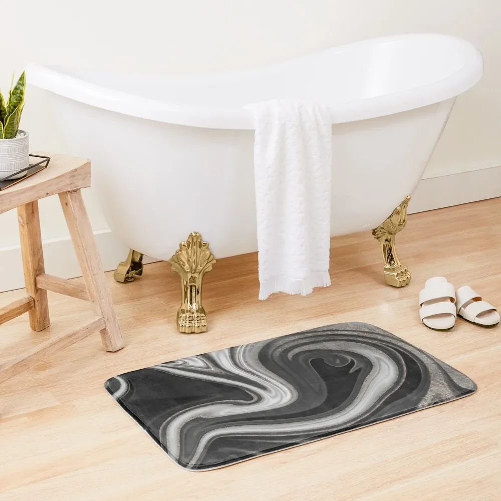 

Modern Black and Silver Marble Abstract Bath Mat Rug Foot Carpet For Shower Toilet Carpet Mat