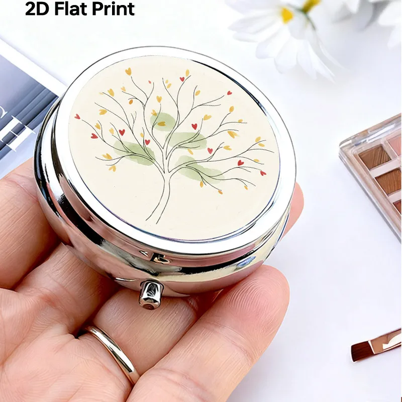 Portable Metal Pill Box, Three-Compartment Small Pill Organizer, Travel Wallet, Simple Watercolor Art Heart-Shaped Tree Pattern Mini Medicine Storage Box, Pocket-Sized Daily Vitamin Dispenser, Durable and Unique, Suitable as a Gift for Both Men and Women and Teenagers