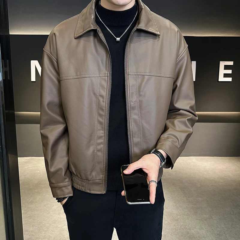 

Кожаный джинт в стиле ретро, мужской весенне-осенний новый корейский мотоциклетный кожаный джет, модный повседневный топ, молодежный активный Sle