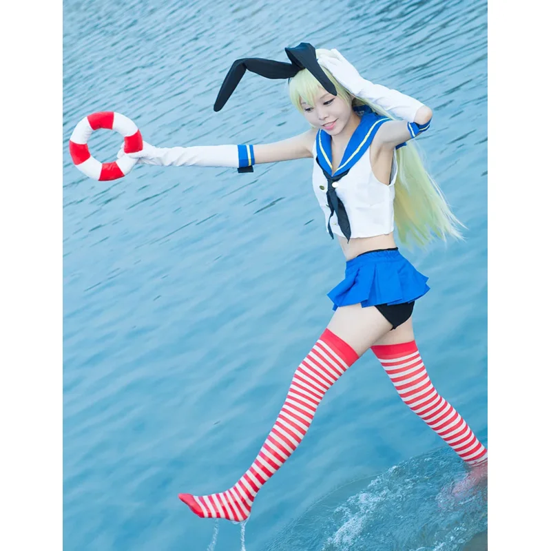 ss13Anime Game Kantai Collection Kancolle Shimakaze Косплей Костюм Женский сексуальный летний костюм моряка Носки Топ Юбка Головные уборы Перчатки