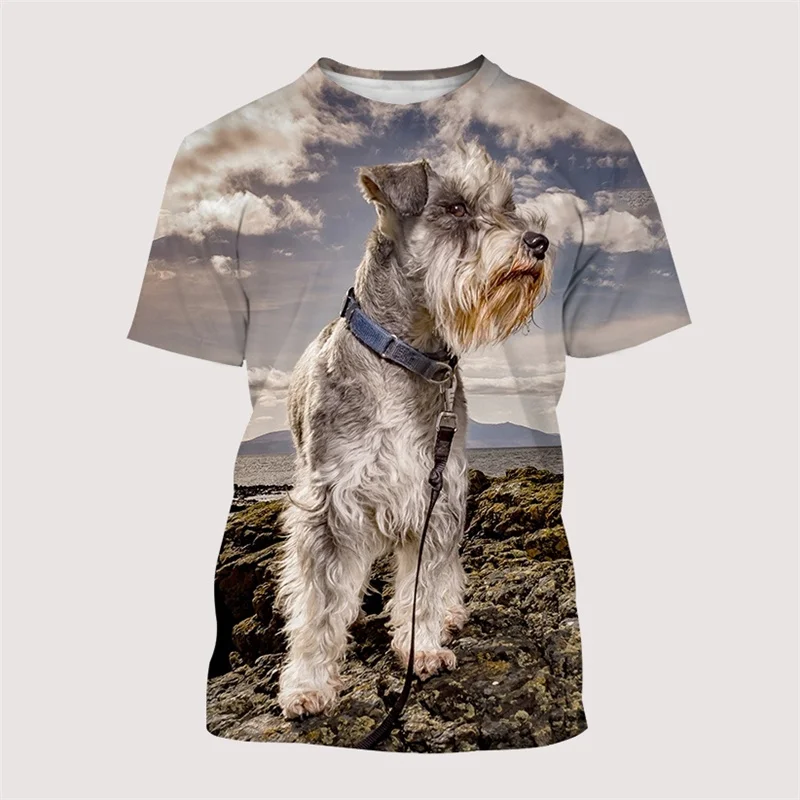 Hot Sale Schnauzer Dog T-Shirt Summer Short Sleeve 3D Print Tops Men Oversized Clothing O-Neck Graphic T Shirts Tee Streetwear