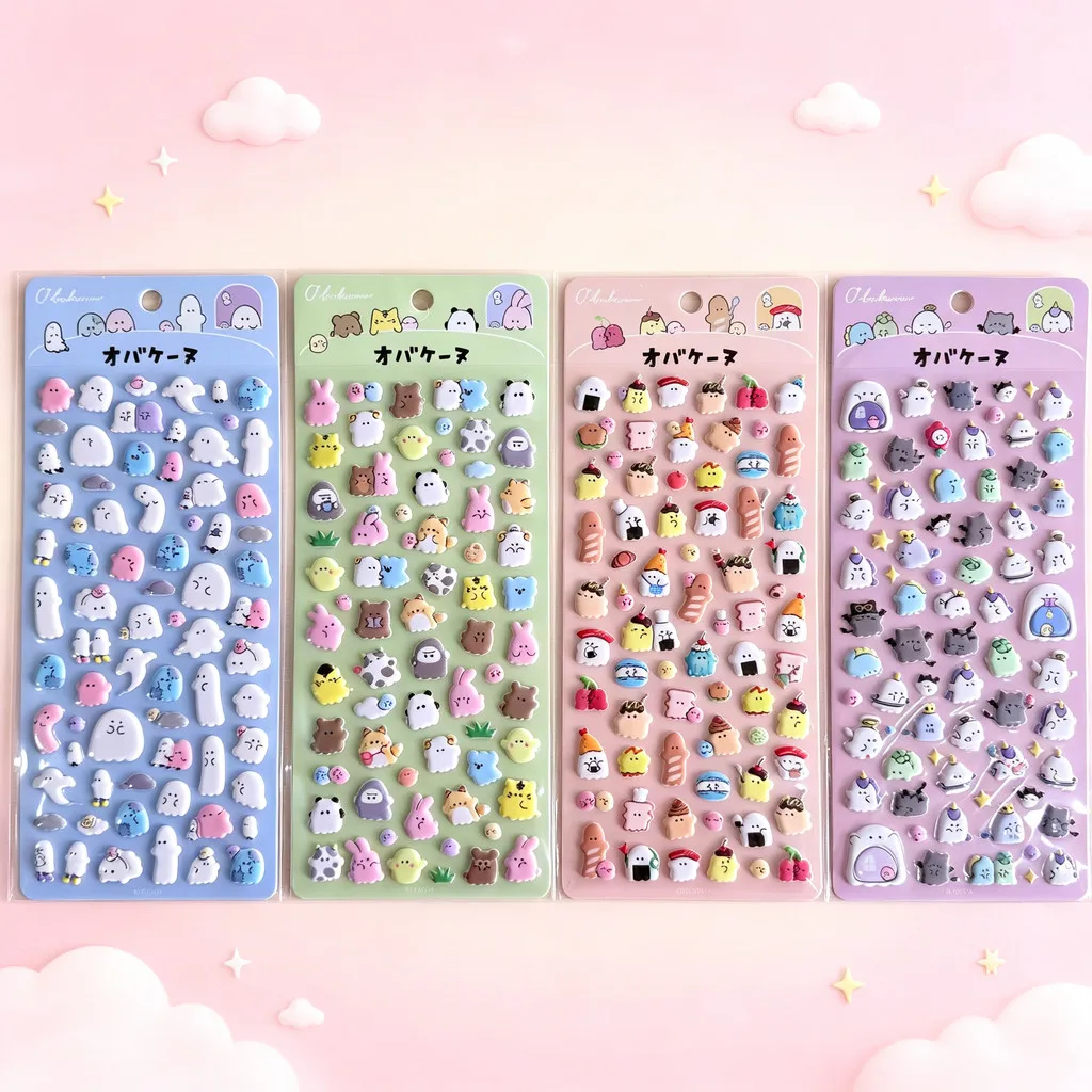 Kawaii Japanese Ghost 3D Sponge Stickers 4pcs Set Waterproof Decorative Decals for Phone Scrapbooking Craft Giajar Sticker Store
