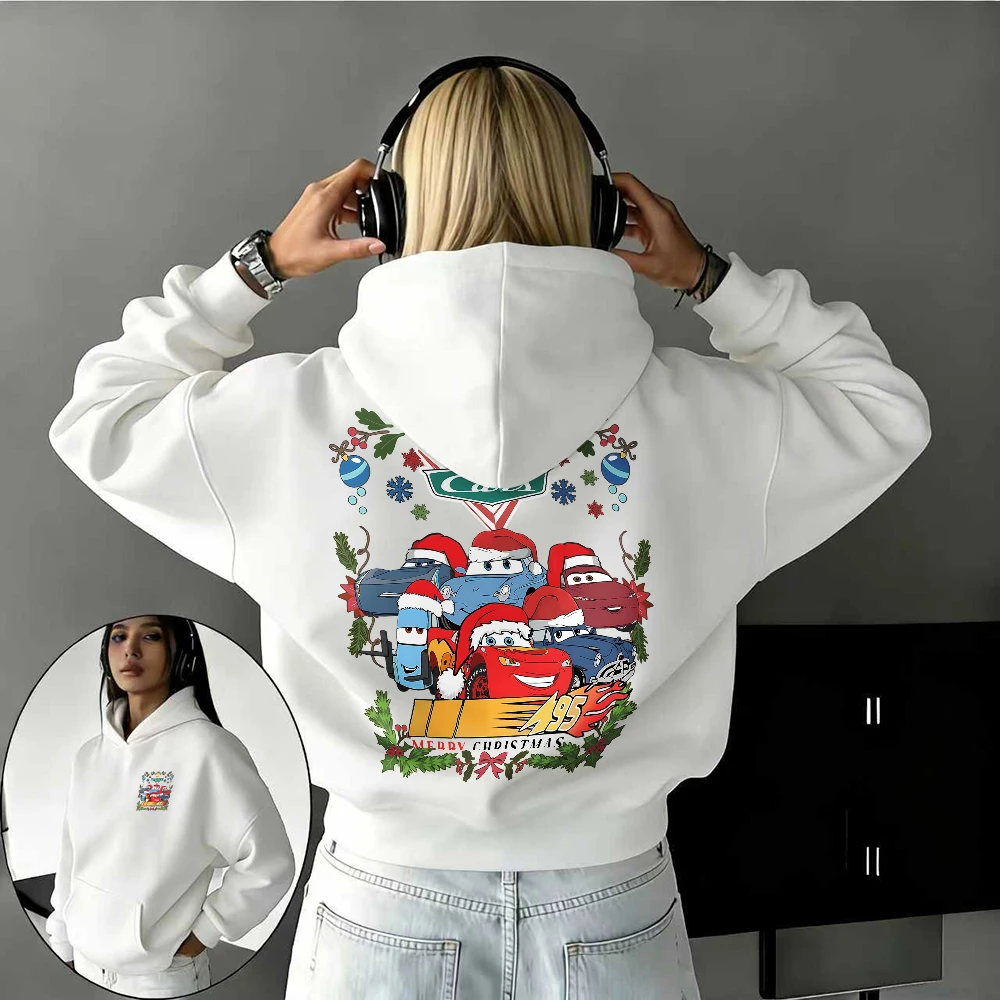 Disney's Lightning McQueen Christmas Element 100% puur katoen bedrukt sweatshirt voor heren en dames, casual en warme top Y2k