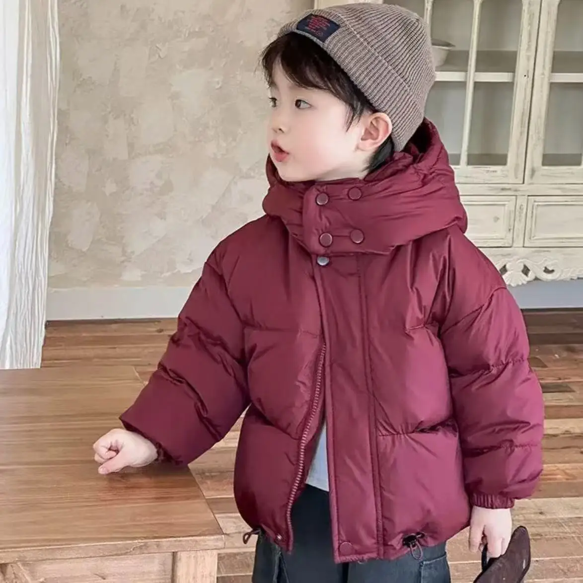 

4-14 Year Boys' Down Jacket Winter New Style Children's Baby Thick Cotton Jacket Coat Western Bread Coat Double sided Wear Top