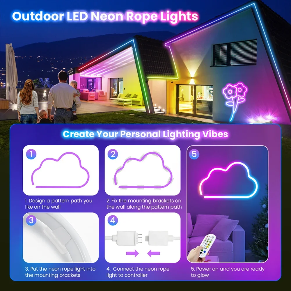 30M Zewnętrzne światła neonowe RGB 24V Elastyczne wodoodporne silikonowe światło neonowe do gier Home Decor DIY Wall Led Neon Strip Lights