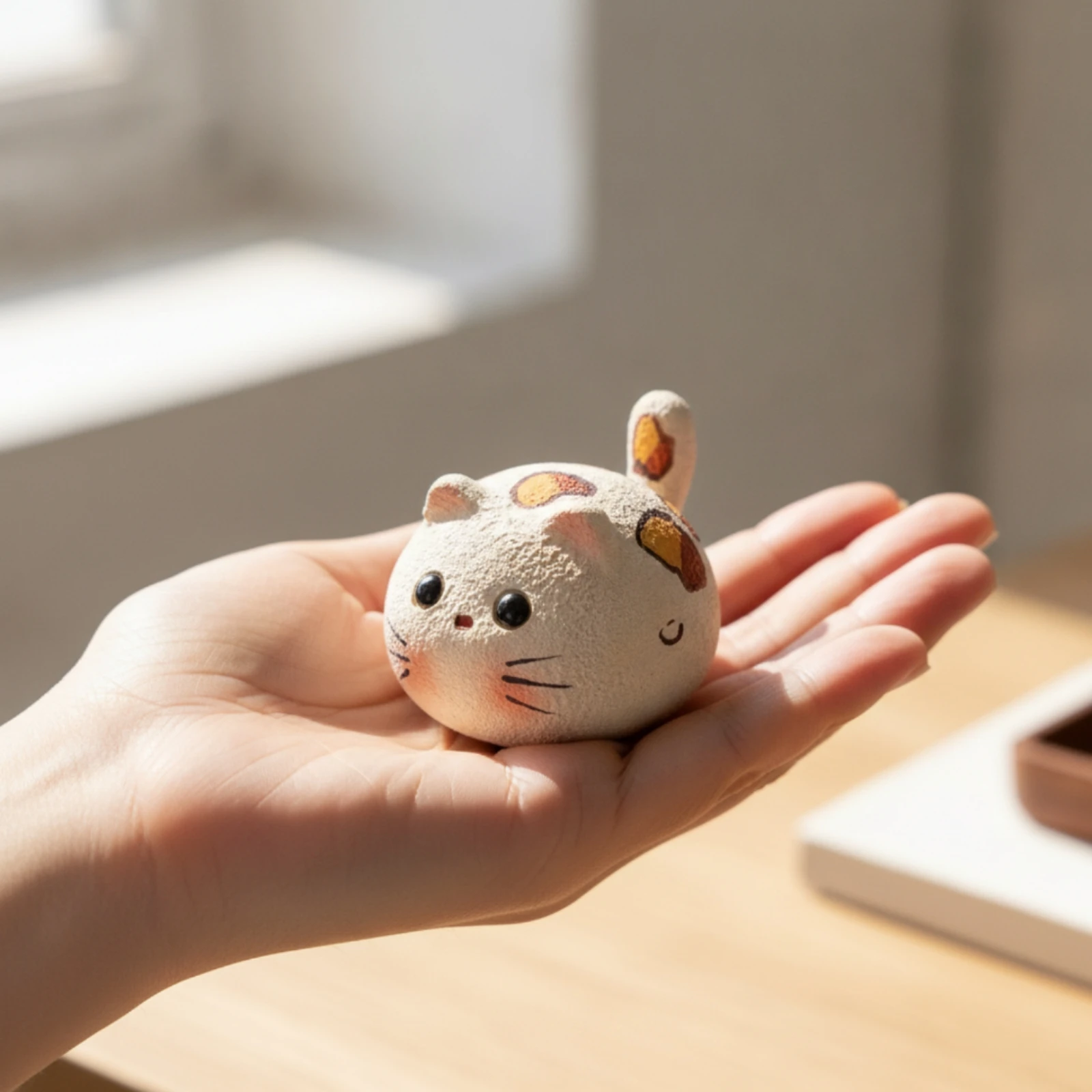 Cat Tea Pet Handmade Clay Tea Pet Figurine Rustic Decor Artistic for Desk