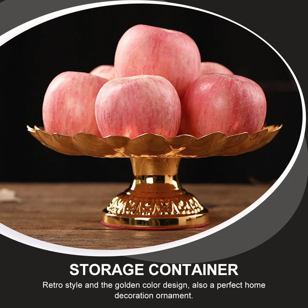

1Pcs Golden Alloy Fruit Tray Retro Style Exquisite Plate Versatile Food Storage Container Perfect for Religious Ceremonies