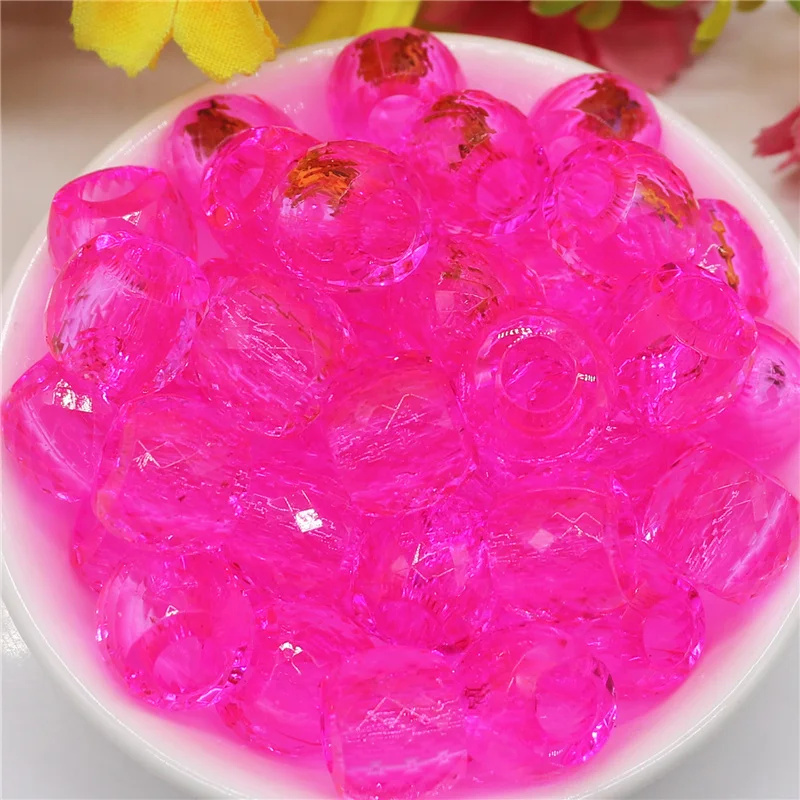 10Pcs Mixed Color 14*11mm Round Faceted Resin Muranos 5mm Large Hole European Beads Charms Fit Bracelet Women Hair Bead