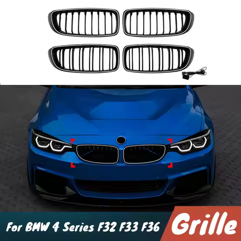 For BMW 4 Series F32 F33 F36 2014-2020 Car Front Bumper Radiator Center Grid With LED Lighted Vertical Bar Black Accessories
