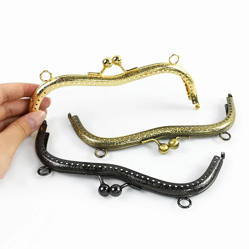 1/2/3Pcs 19cm Embossed Metal Handle Bags Purse Frame Kiss Clasp Handbag Wallet Clourse Clip DIY Sewing Brackets Bag Accessories