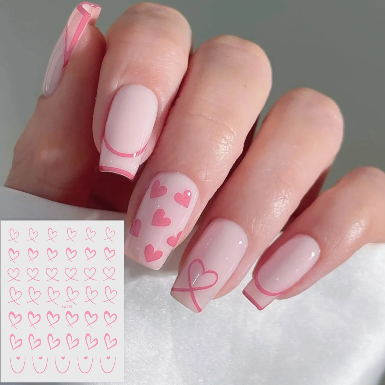 ラインラブハートネイルステッカー 3 個ブラックホワイトピンクハートネイルデカール DIY バレンタインデー粘着スライダーマニキュア装飾