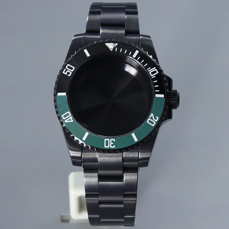 NH35 40MM SUB Ceramic Insert Watch Case Pulseira de safira preto beze verde Fit Seiko NH35 NH36 8215 2824 Movimento Black Watch