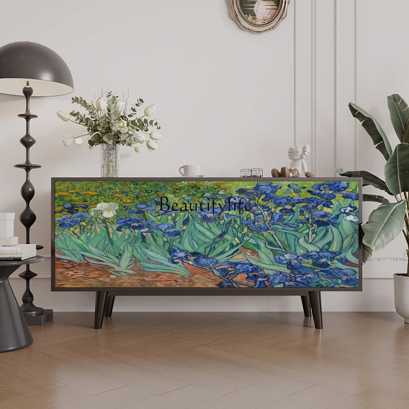 

Oil painting modern simple multi-functional household dining side cabinet solid wood floor integrated entrance cabinet