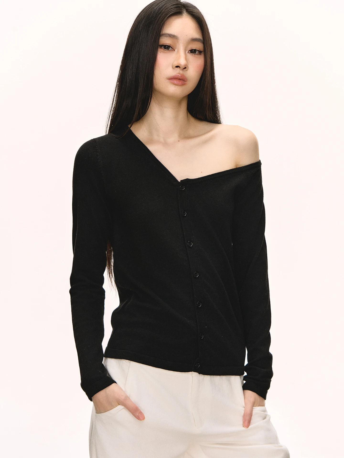 

Anna Aneae женский вязаный открытый кардиган Long Sve Slim Fit oulder Bared весна осень Bla Base irt Faion женская одежда