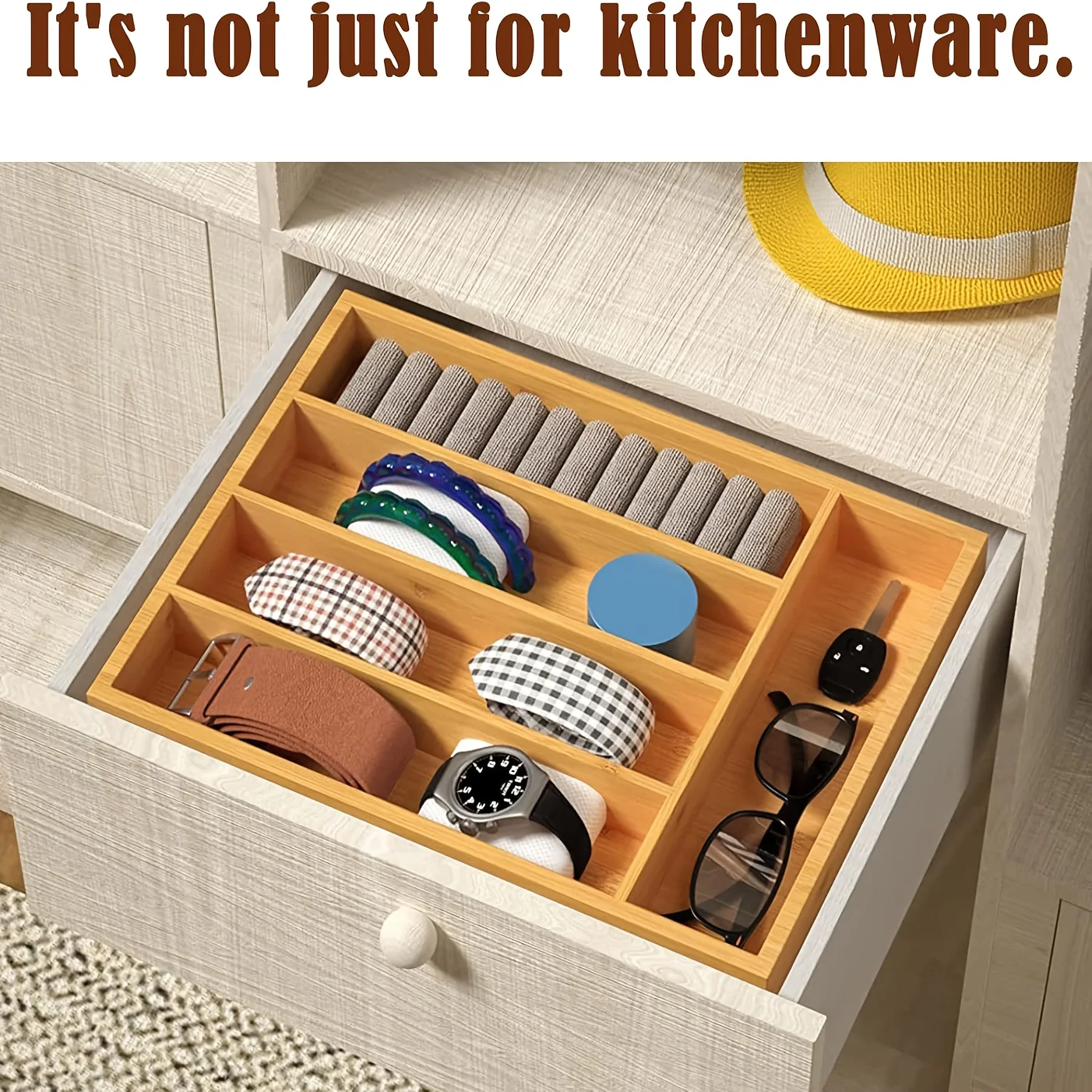 Bamboo Kitchen Drawer Organizer, Silverware Utensil Holder for Samll Drawer, Silverware Organizer for Cutlery Knives - view 4