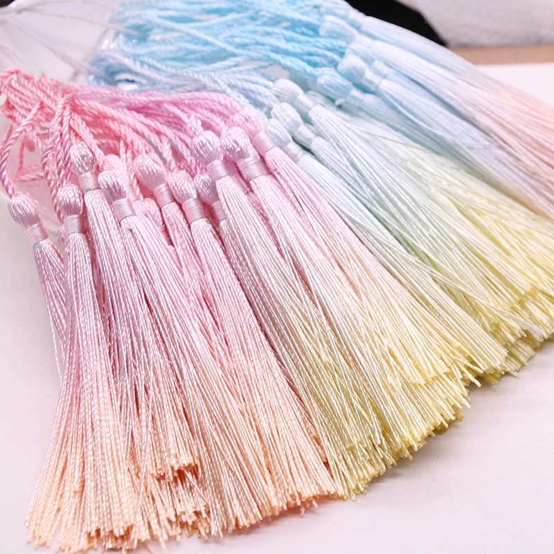 8Pcs Gradient Color Polyester Silk Tassel Fringe Jewelry Making Trim Crafts Handmade Sewing Clothing Pendant Bookmark Decor