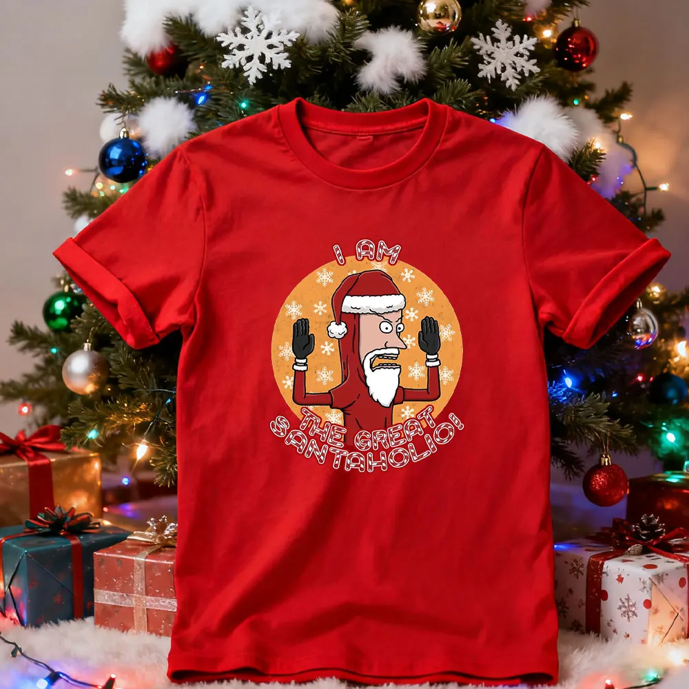 Christmas I AM THE GREAT SANTAHOLIO Graphic T-Shirt Beavi and Buttheads Classic Short-sleeved Summer Men Cotton Men Tshirt