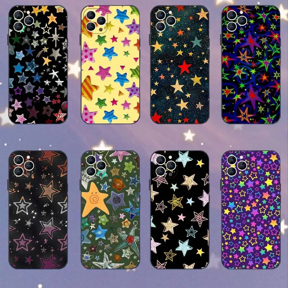 

Colorful Star Phone Case For iPhone 16,15,14,13,12,11,Mini,Pro,SE,MAX White Matte Shockproof Cover
