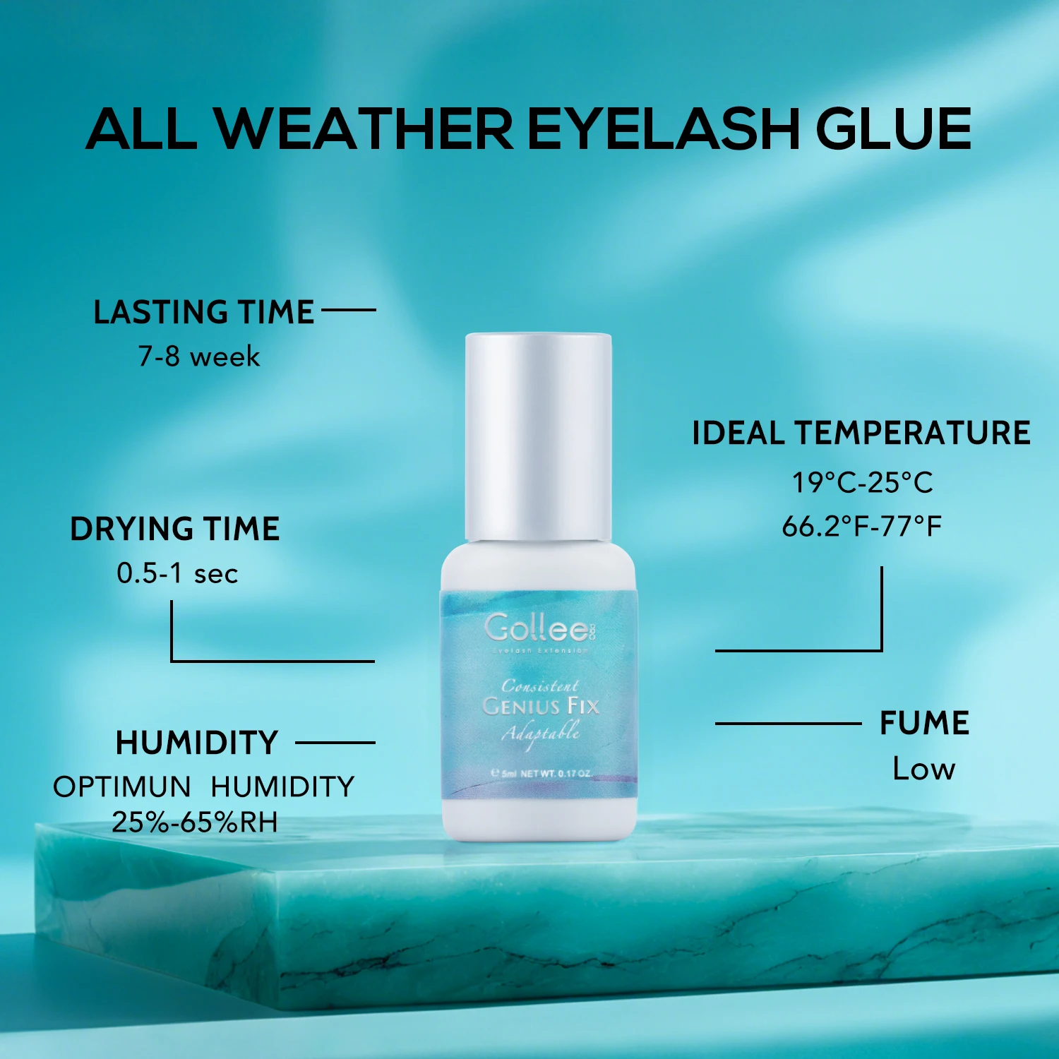 Gollee 0.5s Dry Global Adaptability All Season Low Sensitivity Lash Glue Eyelash Extension Glue Waterproof 6-8 Weeks Latex-free