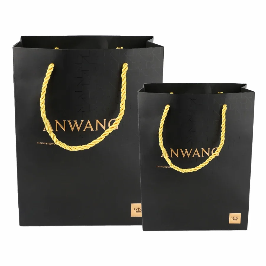 Custom Private Logo Printed Black Small Personalized Luxury Shopping Gift Paper Bags With Ribbon Handles For Jewelry