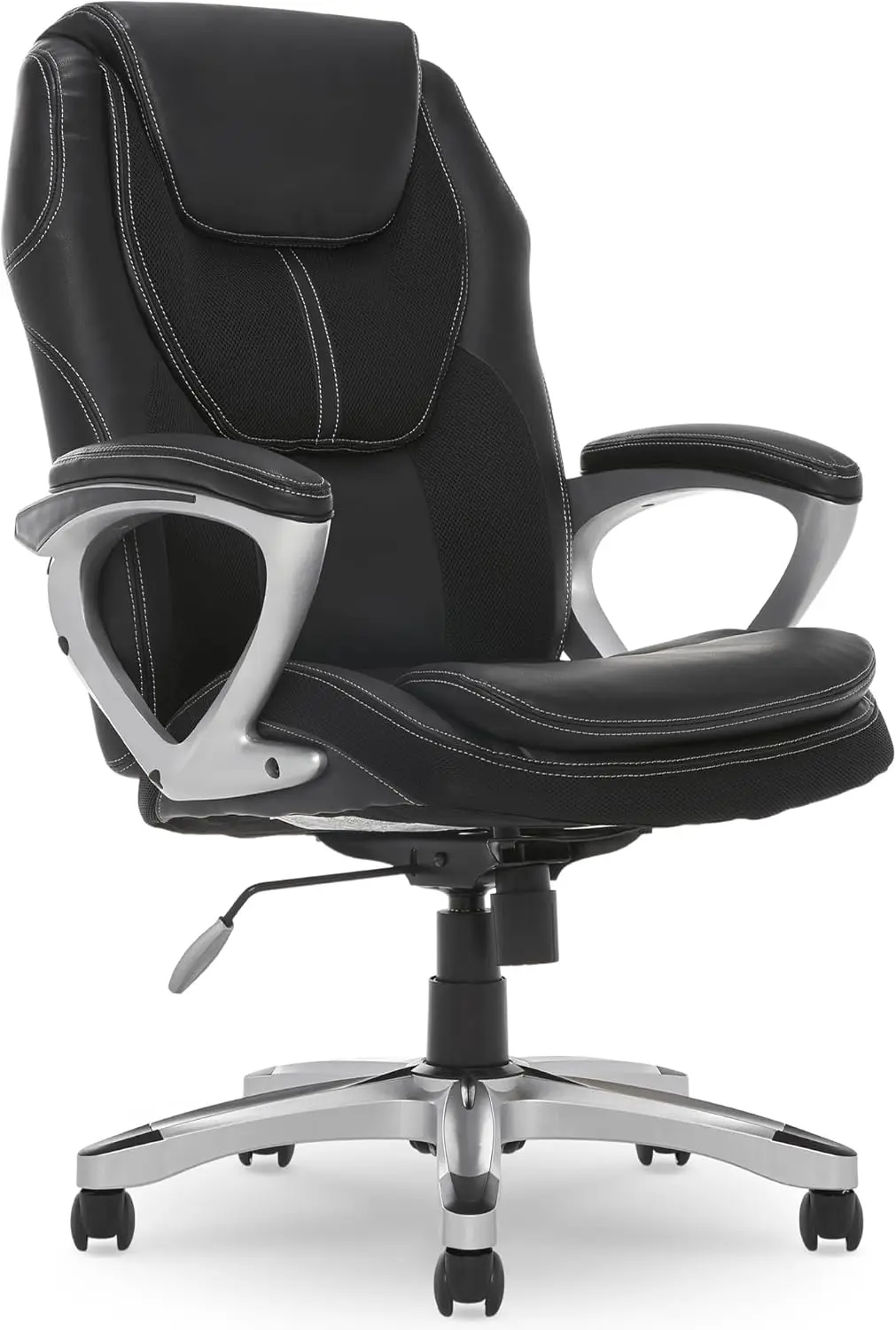 

Executive Office Padded Arms, Adjustable Ergonomic Gaming Desk Chair with Lumbar Support, Faux Leather and Mesh, Black