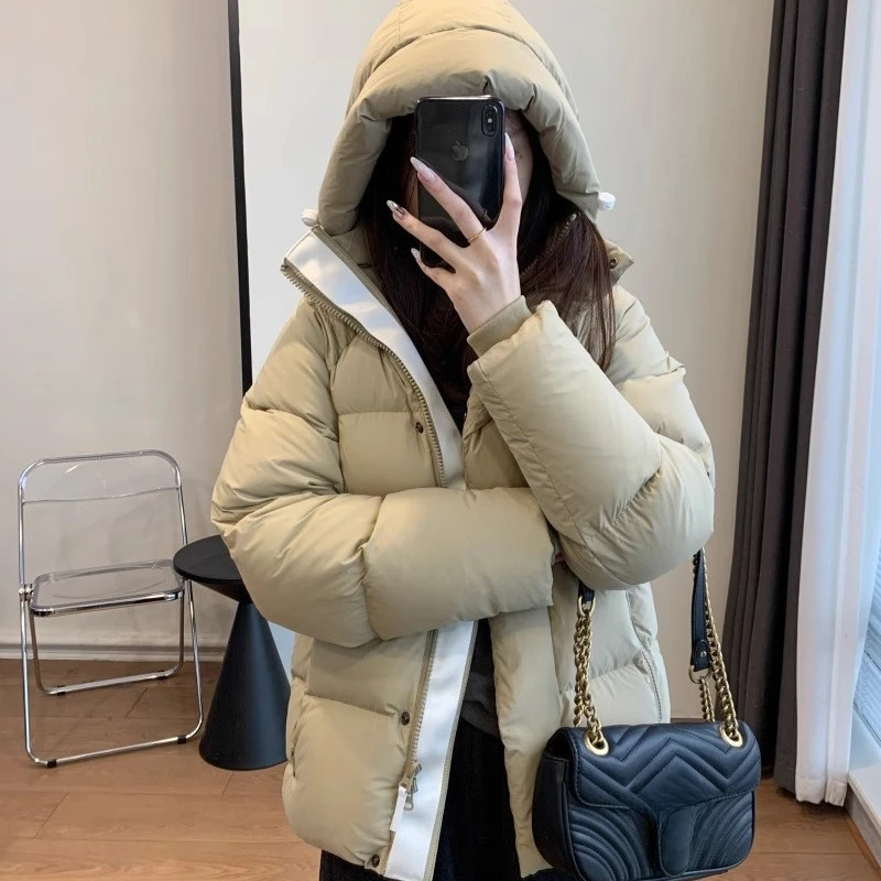 

Winter New Puffer Coats Women's Outerwears Thick Loose Warm Hooded Parka Simple Casual Sporty Outdoor Short Female Down Jackets