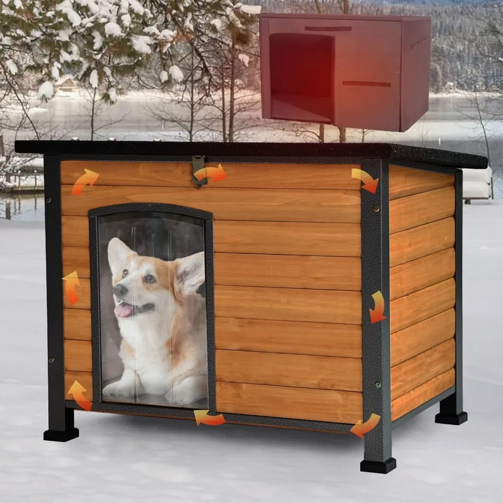 

Dog House Outdoor & Indoor Wooden Dog Kennel for Winter with Raised Feet Weatherproof for Small & Medium & Large Dogs,Unique Al