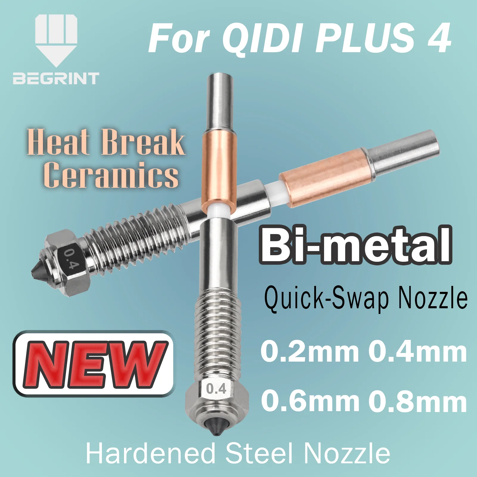 فوهة ثنائية المعدن لـ QIDI Plus 4 فوهة تكامل العزل ثنائية المعدن من السيراميك لإزالة سريعة لـ QIDI Plus 4 0.2/0.4/0.6/0.8 مم