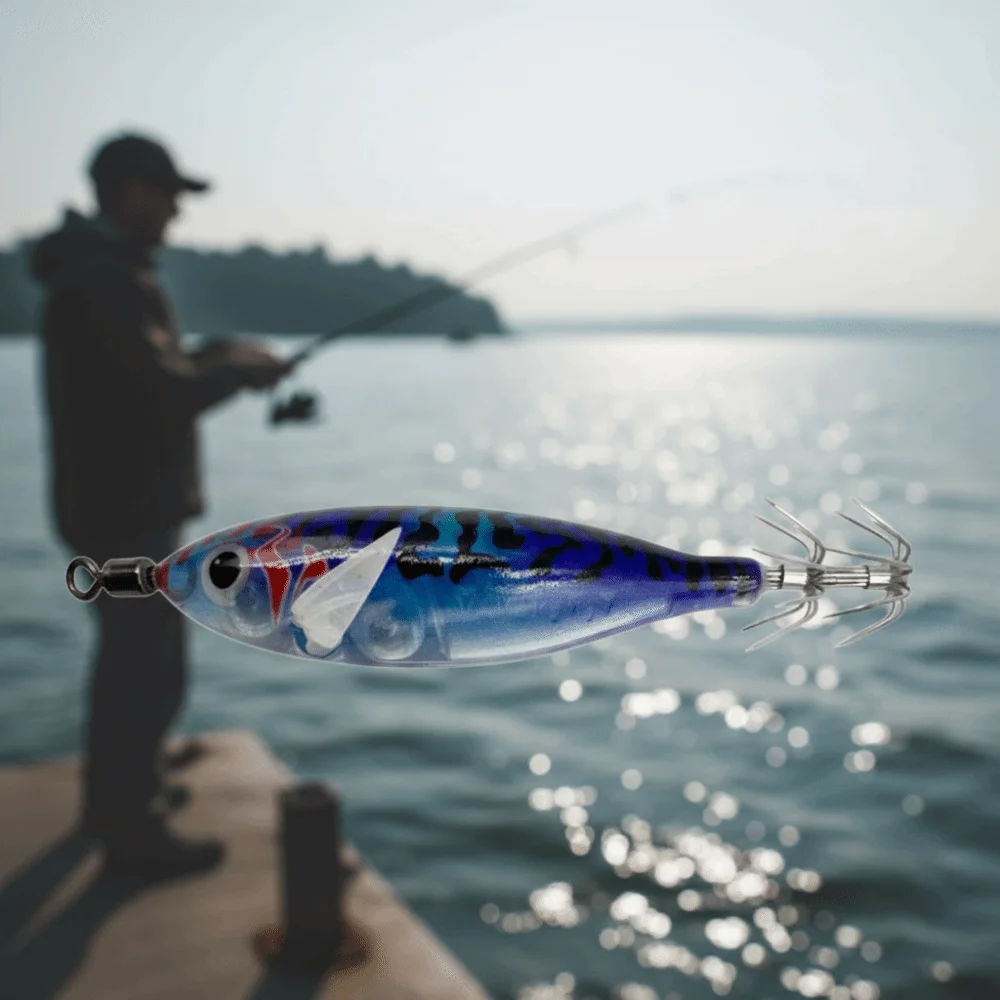 2Pcs Artificial Bait Squid Trolling Lure Glow-in-the-dark Luminous Material Shrimp Lure 8cm Length Horizontal Squid Lure