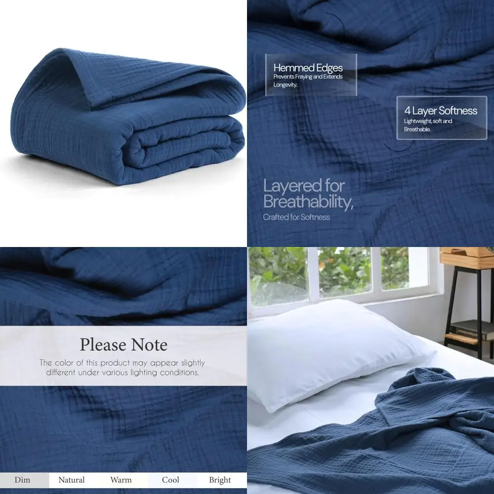 Manta de gasa de muselina 100% algodón tamaño Queen, 80 x 90 pulgadas, 4 capas para brindar comodidad en cualquier habitación, liviana y adecuada para todos los S