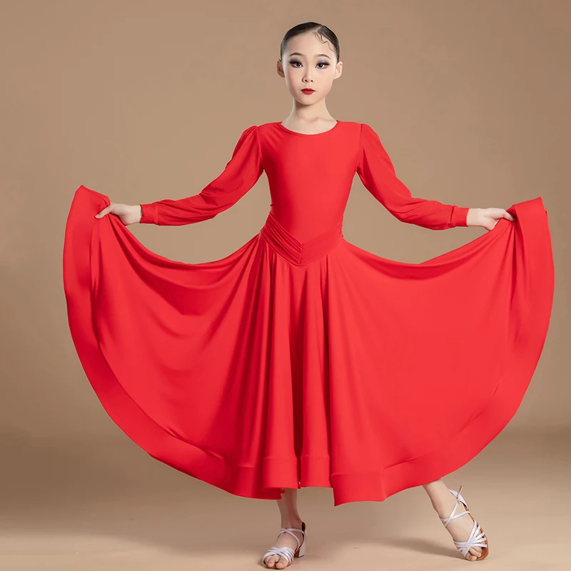 2024 Ballroom Dance Competition Dress For Girls Long Sleeved Performance Costumes Children Chacha Modern Dance Clothes DN17717