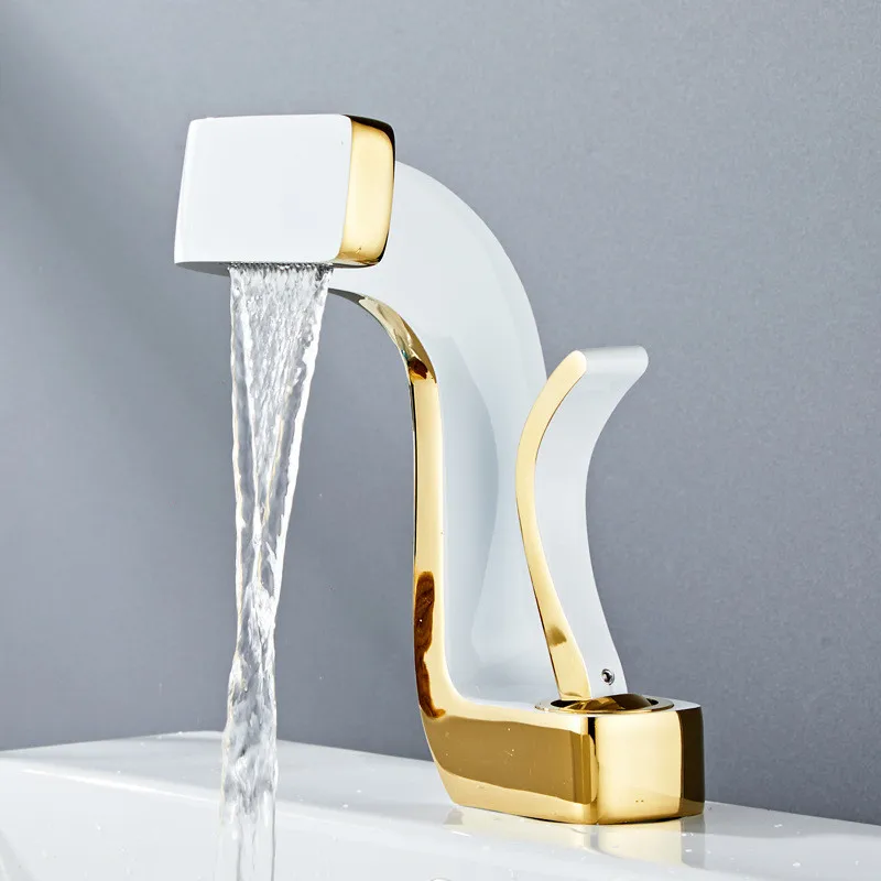 Tuqiu Bathroom Faucet Brass Gold White Bathroom Basin Faucet Cold And Hot Water Mixer Sink Tap Deck Mounted Black & Gold Tap image 3