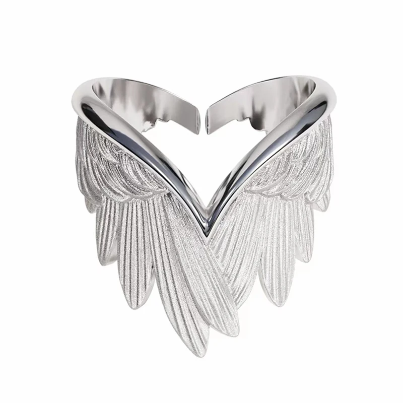 Personality Silver Color Angel Wing Open Adjustable Rings Trendy Geometric Brushed Winged Ring Wedding Party Jewelry ﻿Gifts