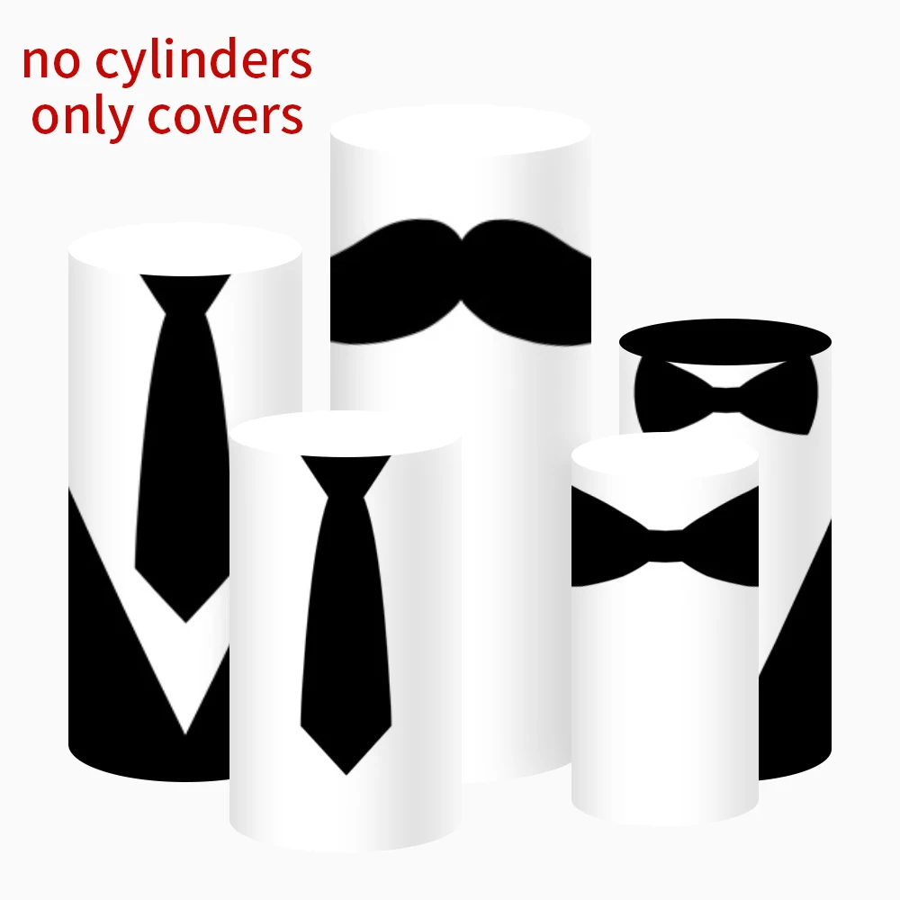 Yeele Black Suit Bow Tie Cylinder Pedestal Stand Covers for Boss Boy Father Birthday Party Event Decor Baby Cake Column Backdrop