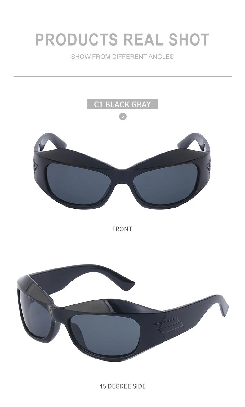Cyber Y2K Punk Sonnenbrille für Damen und Herren, Sportliche Eckige Sonnenbrille für Damen 2026, Luxusmarke Steampunk Silberne Brillen UV400-Schutz – Detail 19